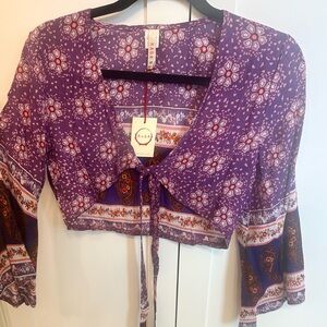 RAGA Purple Crop Tie Front Blouse